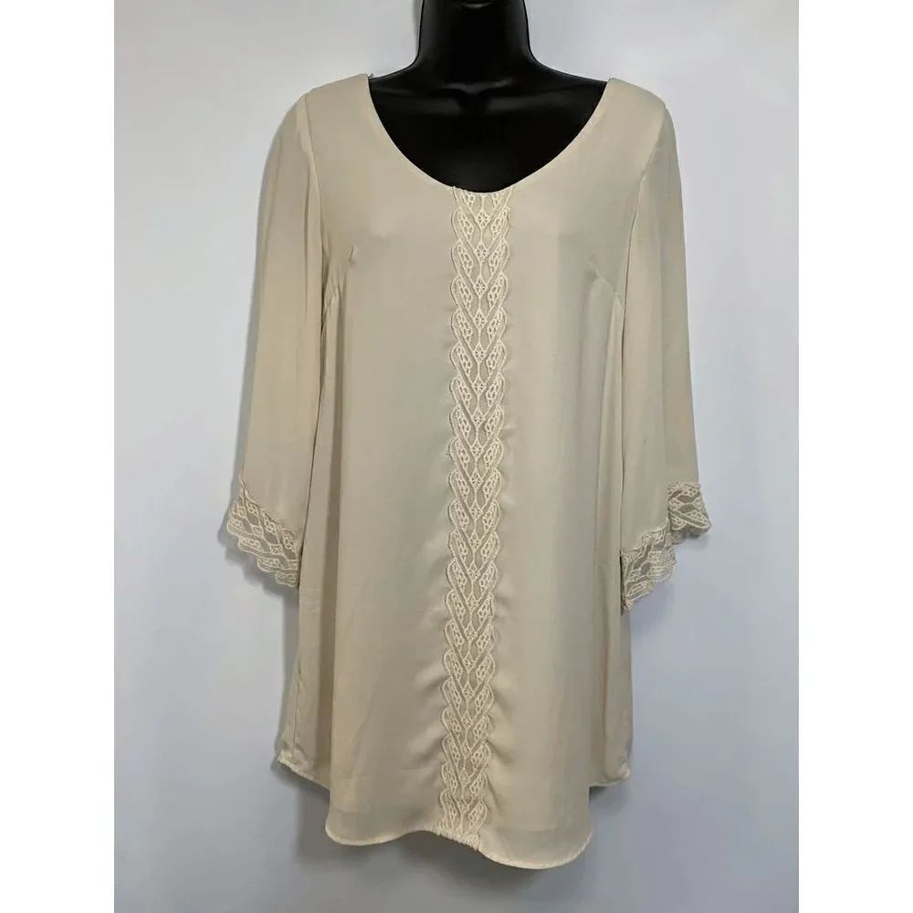 ASTR Womens Midi Dress Long Back Quarter Sleeve Cream Size XS